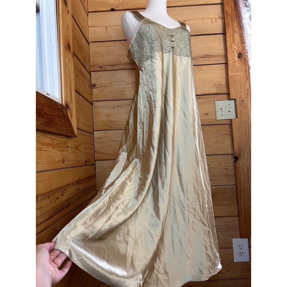 Vintage Gold Satin Slip Dress Womens Large Maxi Lingerie‎ Gloria Vanderbilt - Picture 4 of 8